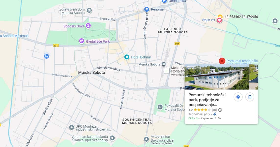 Lokacija zgradbe v Murski Soboti na Google zemljevidu